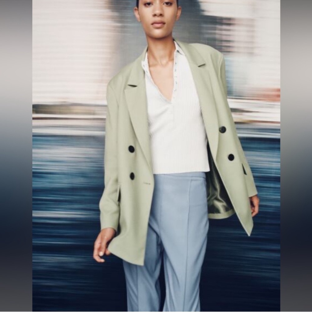 Zara double breasted mid green Olive oversized Blazer size small